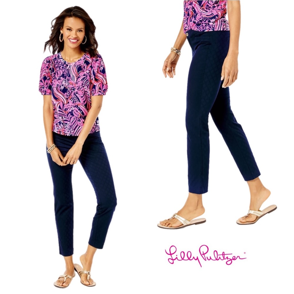 NEW Lilly Pulitzer Kelly Textured Ankle Length Skinny Pant in midnight n…